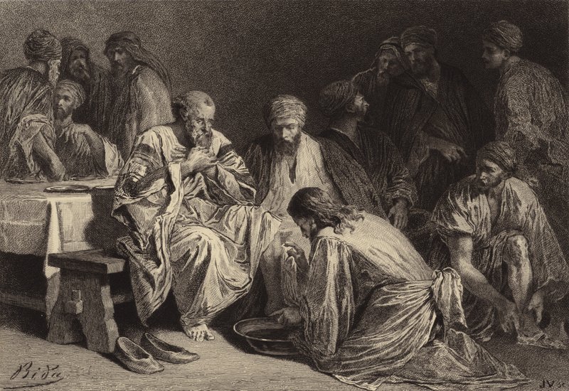Jesus vasker disiplenes føtter av after Albert Robida