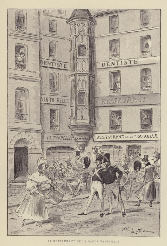 Nasjonalgardens restaurant av after Albert Robida