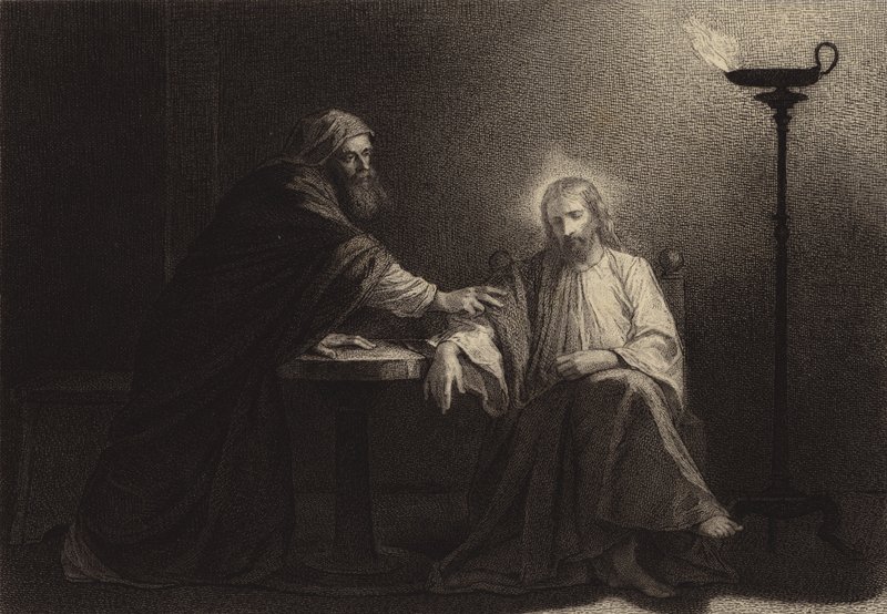 Nikodemus kommer til Jesus av after Albert Robida