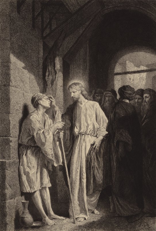 Mannen blind fra hans fødsel av after Albert Robida