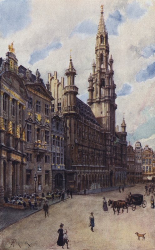Hotel de Ville, et hjørne av Grande Place av after Amedee Forestier
