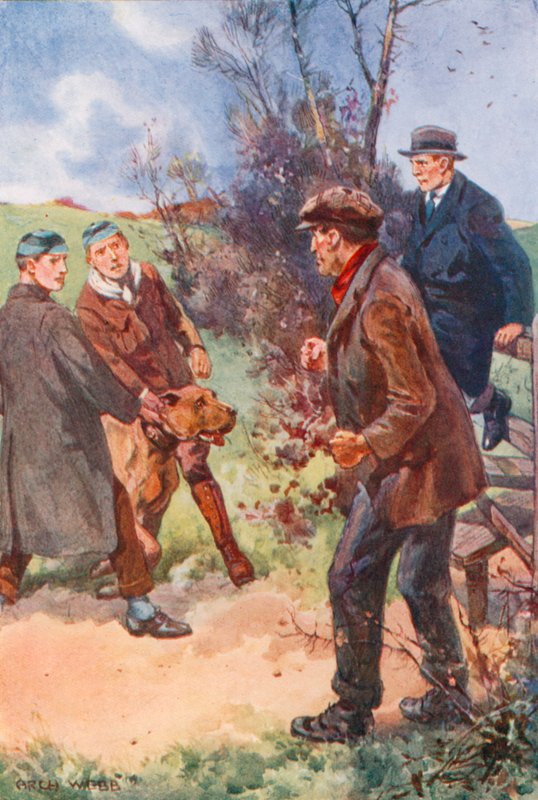 Mannen trakk seg tilbake med en ubehagelig latter, blikket fortsatt festet på hunden av after Archibald Bertram Webb