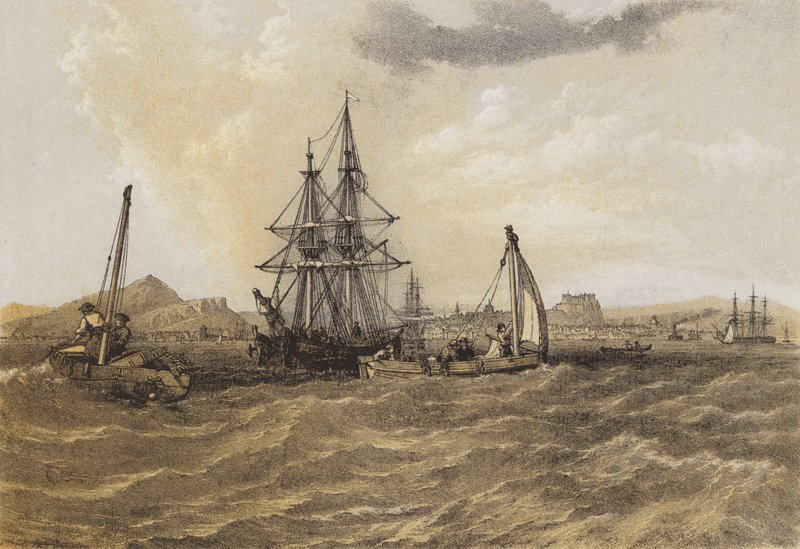 Edinburgh fra Frith of Forth (chromolitho) av after C. Stanfield