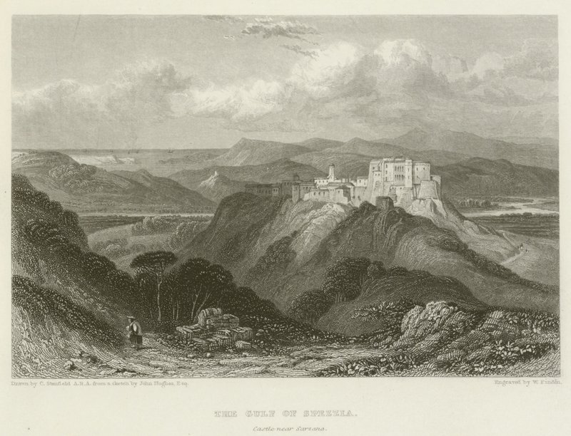 Spezziabukten, slott nær Sarzana av after C. Stanfield