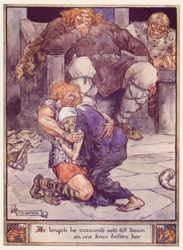 Til slutt vaklet han og falt ned på kneet foran henne av after Charles Edmund Brock