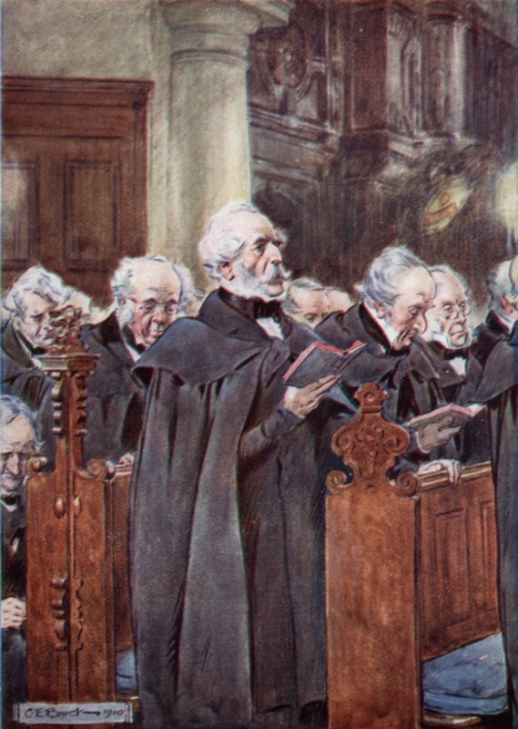 Hans kjære gamle hode var bøyd over bønneboken hans av after Charles Edmund Brock