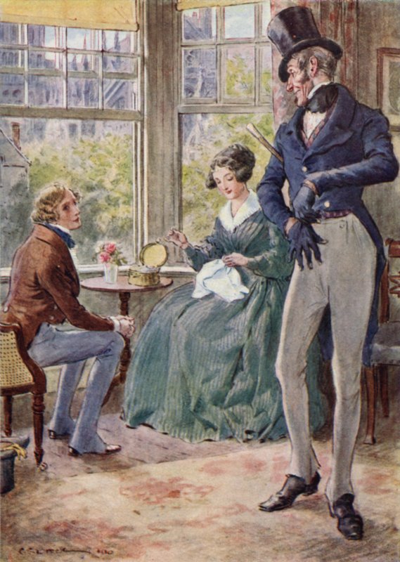 Pen snakker med Emily i Captains salongen av after Charles Edmund Brock