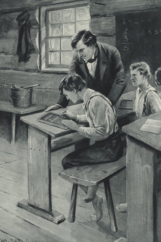 Abraham Lincoln lærer å skrive av after Charles Mills Sheldon