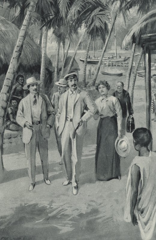 Robert Louis Stevenson og vennene hans ankommer Samoa av after Charles Mills Sheldon
