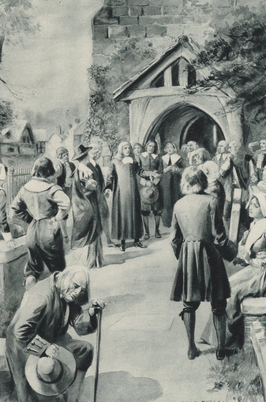 Befolkningen i Eyam i Derbyshire, vedtar å stenge den pestrammede landsbyen deres fra verden av after Charles Mills Sheldon