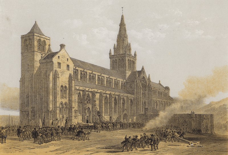 Glasgow (St Mungos) katedral, eksteriør (chromolitho) av after David Roberts