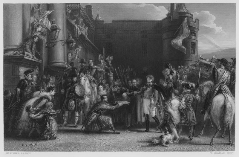 The King at Holyrood, fra bildet i Royal Collection av after David Wilkie