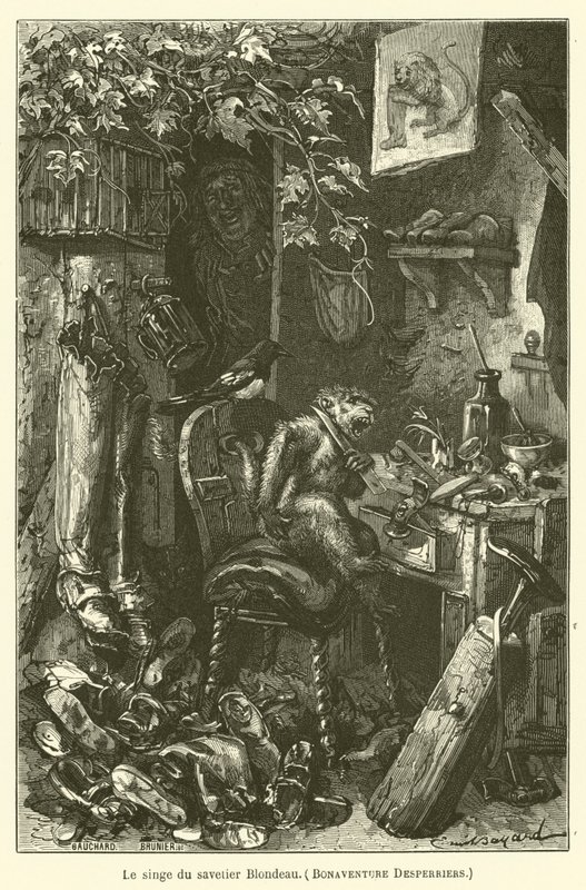 Skomaker Blondeaus ape, Bonaventure Desperriers av after Emile Antoine Bayard