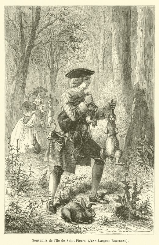 Minner om øya Saint-Pierre, Jean-Jacques-Rousseau av after Emile Antoine Bayard