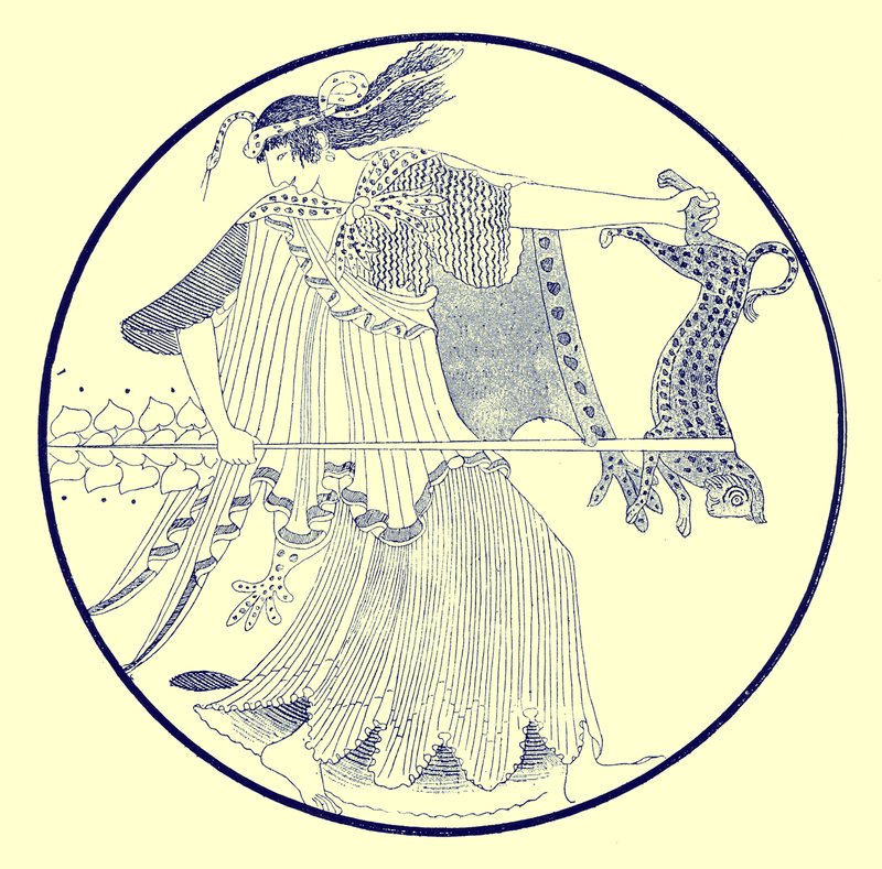Maenad, illustrasjon fra greske vasemalerier av J. E. Harrison og D. S. MacColl, utgitt 1894 (digitalt forbedret bilde) av after English School