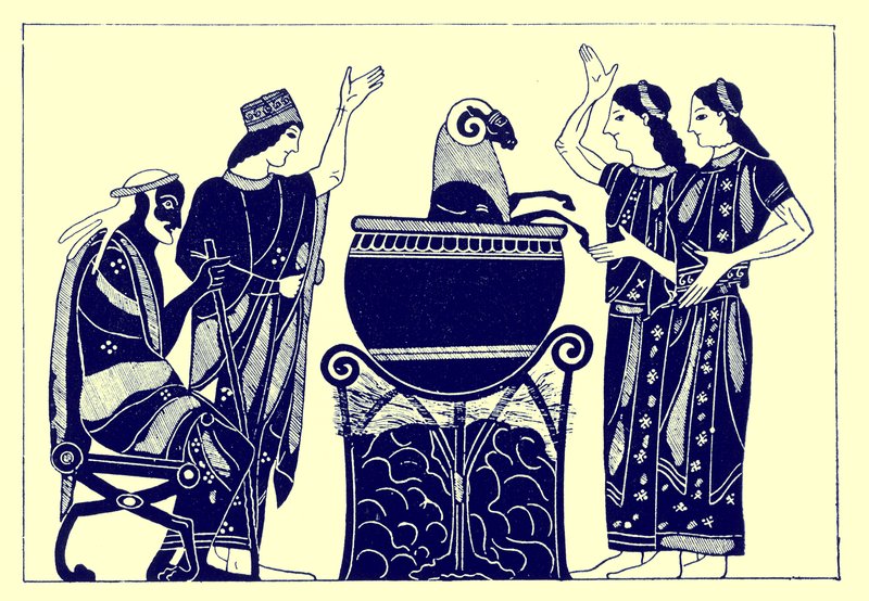Medea Boiling the Ram, illustrasjon fra greske vasemalerier av J. E. Harrison og D. S. MacColl, utgitt 1894 (digitalt forbedret bilde) av after English School