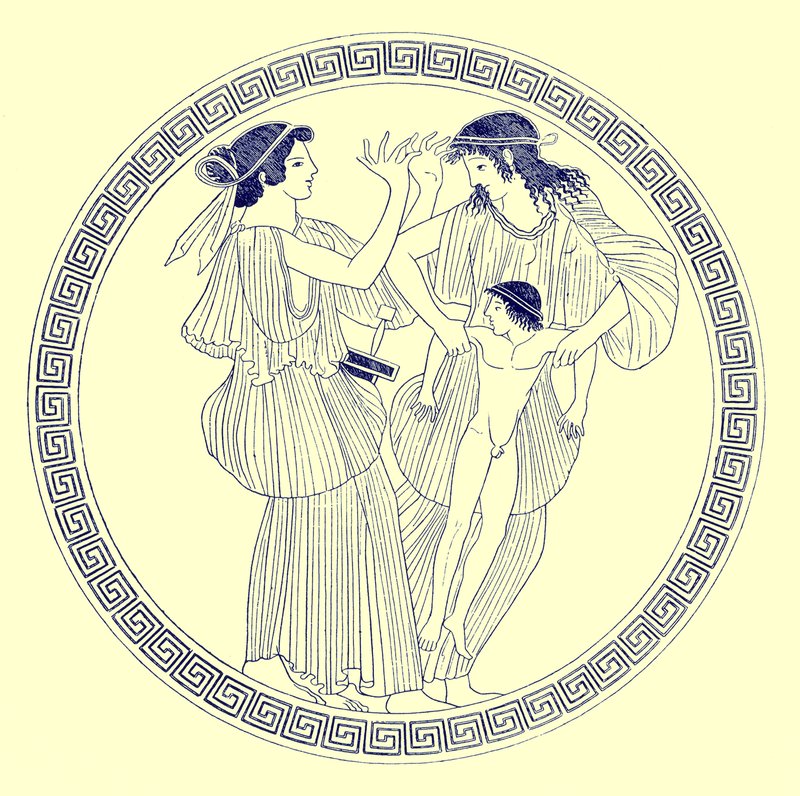 Prokne, Philomela og Itys, illustrasjon fra greske vasemalerier av J. E. Harrison og D. S. MacColl, utgitt 1894 (digitalt forbedret bilde) av after English School