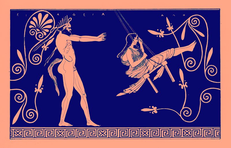 Silen swinging maiden, illustrasjon fra greske vasemalerier av J. E. Harrison og D. S. MacColl, utgitt 1894 (digitalt forbedret bilde) av after English School