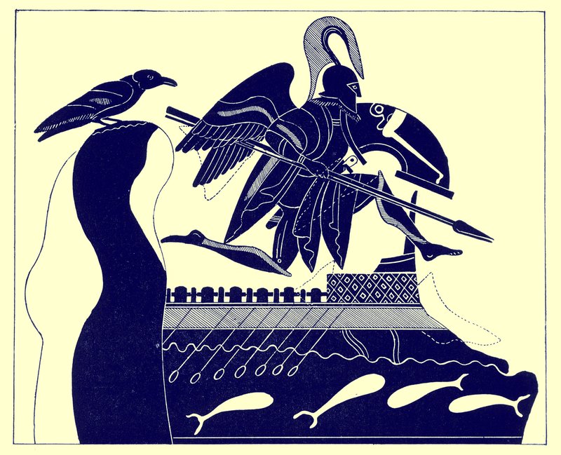 The Ghost of Patroklos, illustrasjon fra greske vasemalerier av J. E. Harrison og D. S. MacColl, utgitt 1894 (digitalt forbedret bilde) av after English School
