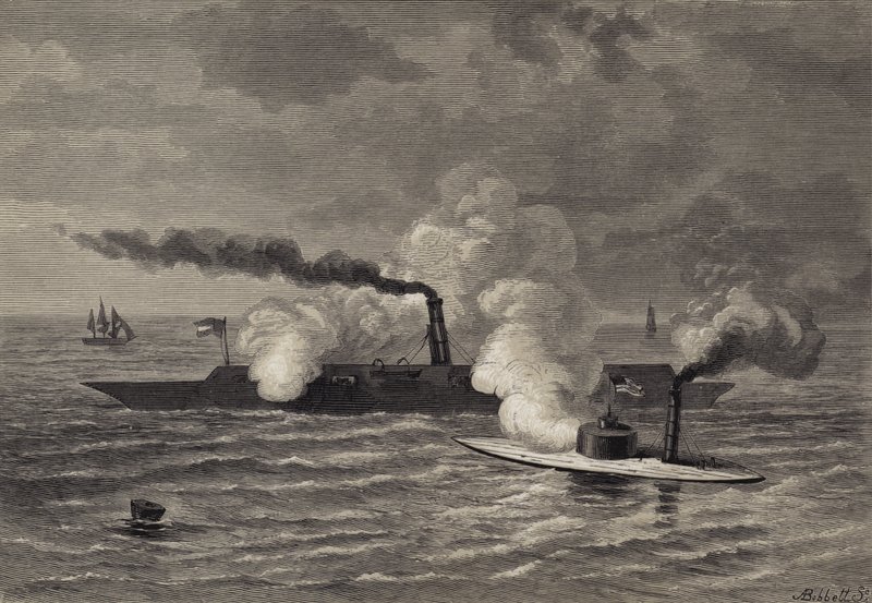 Angrep fra monitoren på Merrimack av after Felix Octavius Carr Darley
