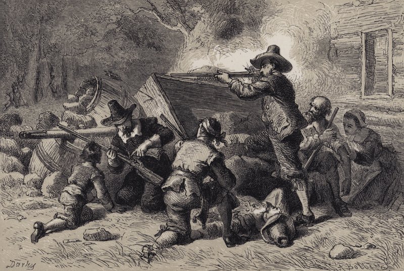 Virginians forsvarer seg mot indianere av after Felix Octavius Carr Darley