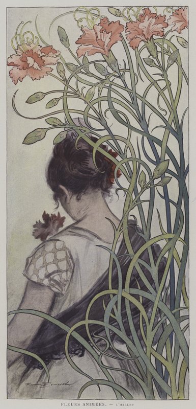 Fleurs Animees. LOeillet. (Animerte blomster: Nelliken) av after Firmin Bouisset