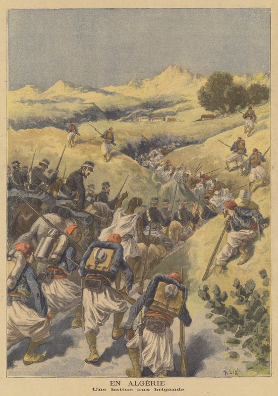 Franske tropper på jakt etter banditter i Algerie av after Frederic Theodore Lix