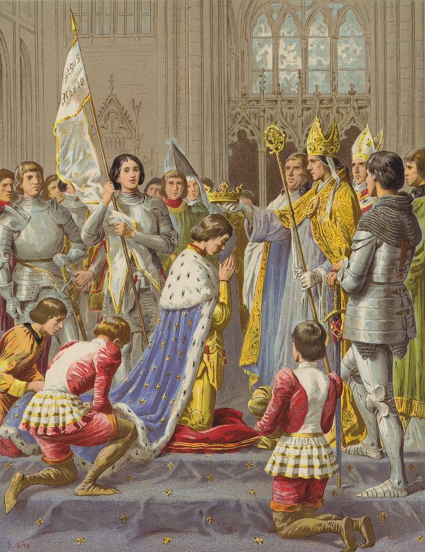 Kroningen av Charles VII (chromolitho) av after Frederic Theodore Lix