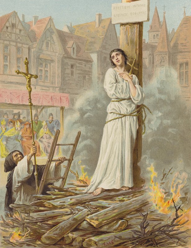 Tortur av Jeanne DArc (chromolitho) av after Frederic Theodore Lix