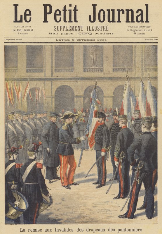 Flaggene til det oppløste 2. regimentet av Artillerie-Pontonniers blir levert inn på Les Invalides av after Frederic Theodore Lix