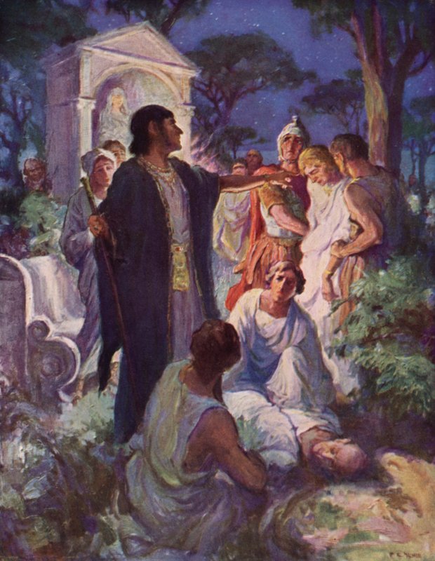 Arbaces anklager Glaucus for drapet på Apoecides av after Frederick Coffay Yohn