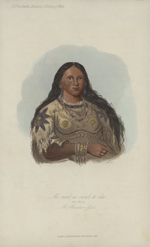 Mi-neek-ee-sunk-te-ka, The Mink, A Mandan Girl (akvatint) av after George Catlin