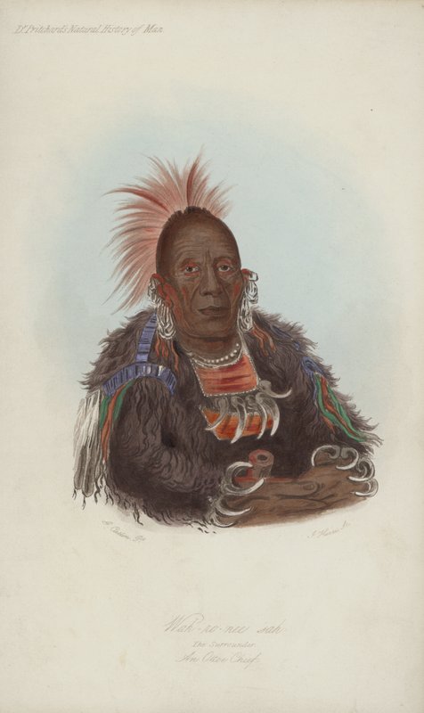 Wah-ro-nee sah, The Surrounder, An Ottoe Chief (akvatint) av after George Catlin