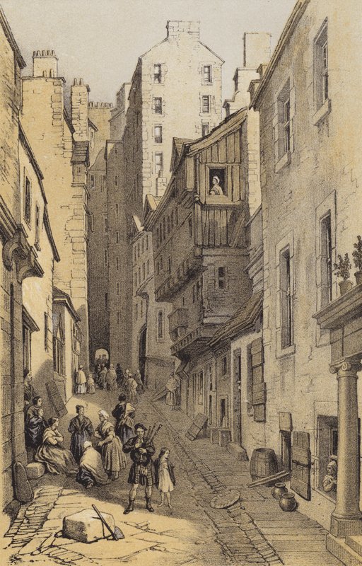 Fleshmarket Close, Edinburgh (chromolitho) av after George Cattermole