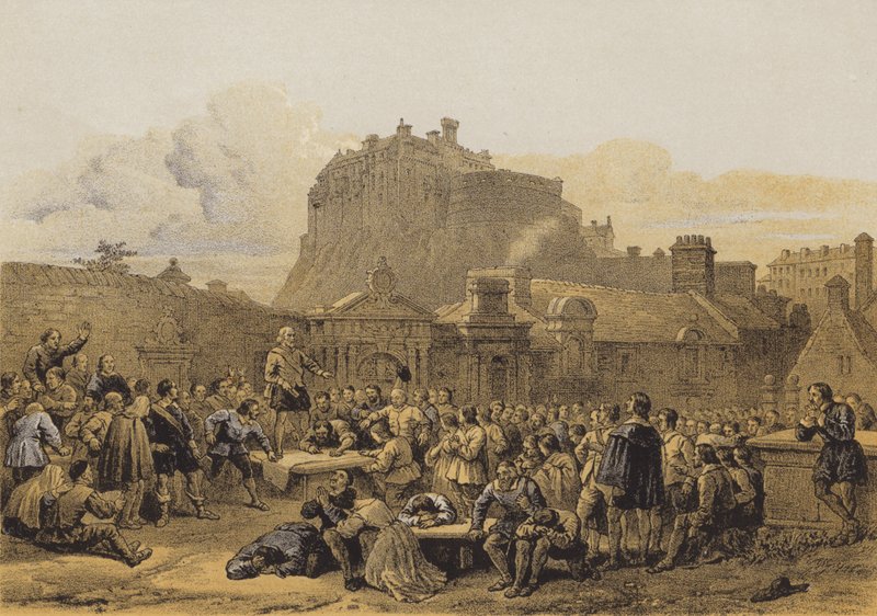 Greyfriars Churchyard, Signing of the Covenant (chromolitho) av after George Cattermole