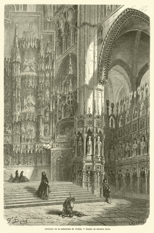 Interiør av katedralen de Tolede av Gustave after Dore