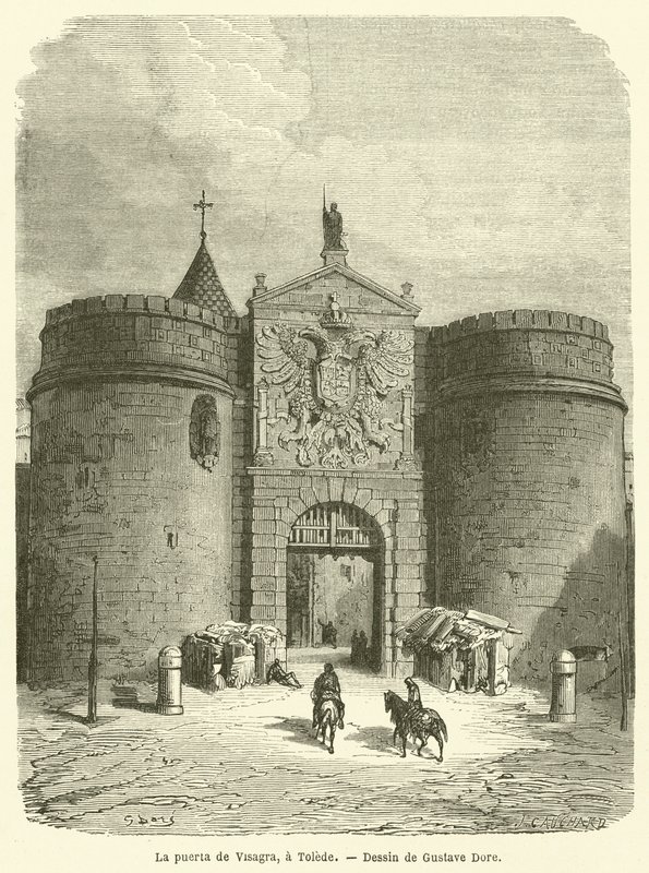 Bisagra-porten, i Toledo av Gustave after Dore
