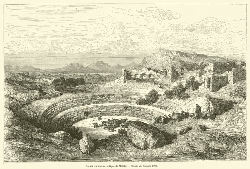 Ruinene av det gamle teateret i Merida av Gustave after Dore