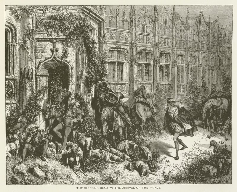 Tornerose, ankomsten til prinsen av Gustave after Dore