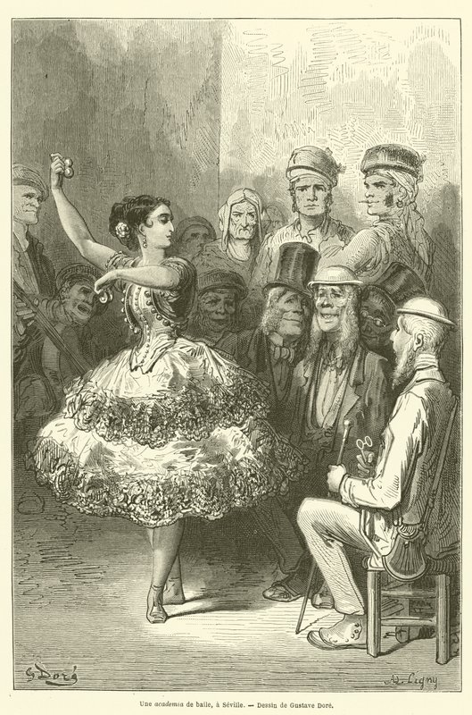 En baile akademia, i Sevilla av Gustave after Dore