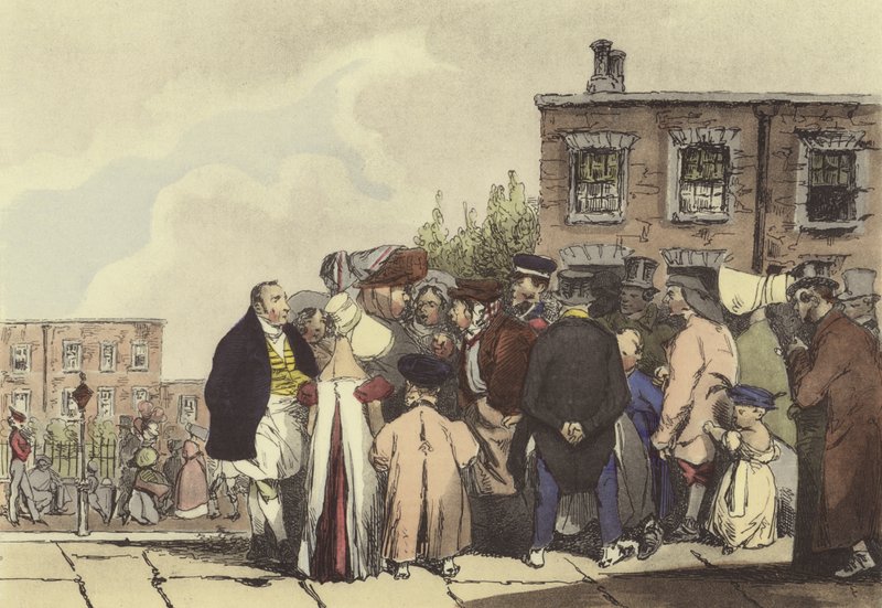folk i london av after Henri Bonaventure Monnier