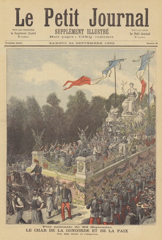 Float of Concord and Peace på den nasjonale festivalen til minne om hundreårsdagen for den franske republikkens fødsel av after Henri Meyer