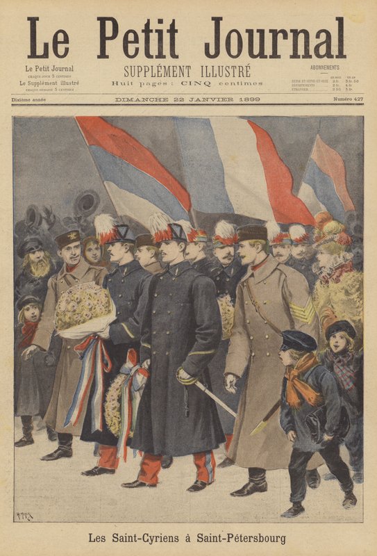 Franske hæroffiserkadetter fra Saint-Cyr militærakademi på besøk i St. Petersburg av after Henri Meyer
