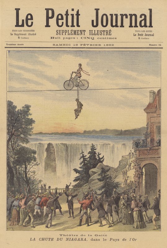 Rekreasjon av Niagara Falls i en forestilling av Le Pays fOr på Theatre de la Gaite av after Henri Meyer