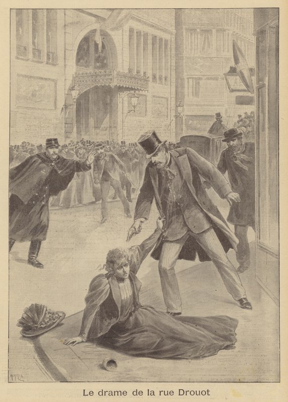 Skyting på Rue Drouot, Paris av after Henri Meyer