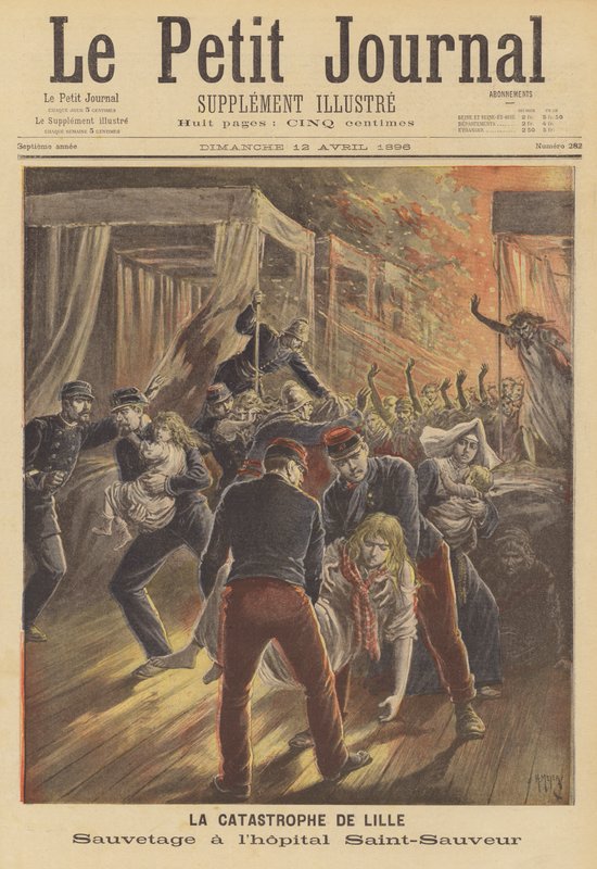 Soldater som redder pasienter fra en brann ved Saint-Sauveur Hospital, Lille av after Henri Meyer