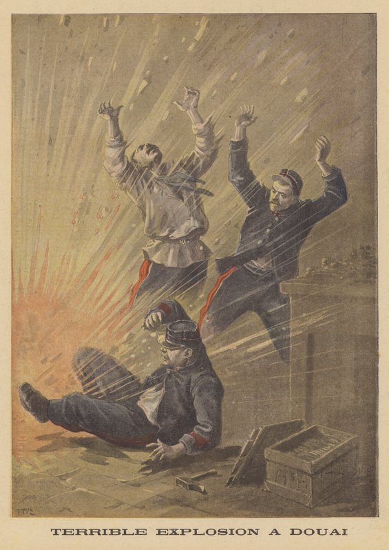 Forferdelig eksplosjon ved Douai av after Henri Meyer