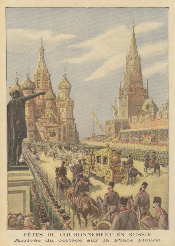 Kroningen av tsar Nicholas II og tsarina Alexandra fra Russland av after Henri Meyer