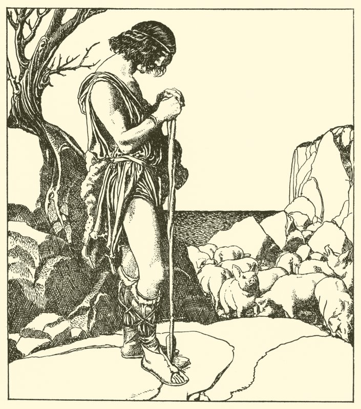 Sir Lamorack gjeter svinene til Sir Nabon av after Howard Pyle