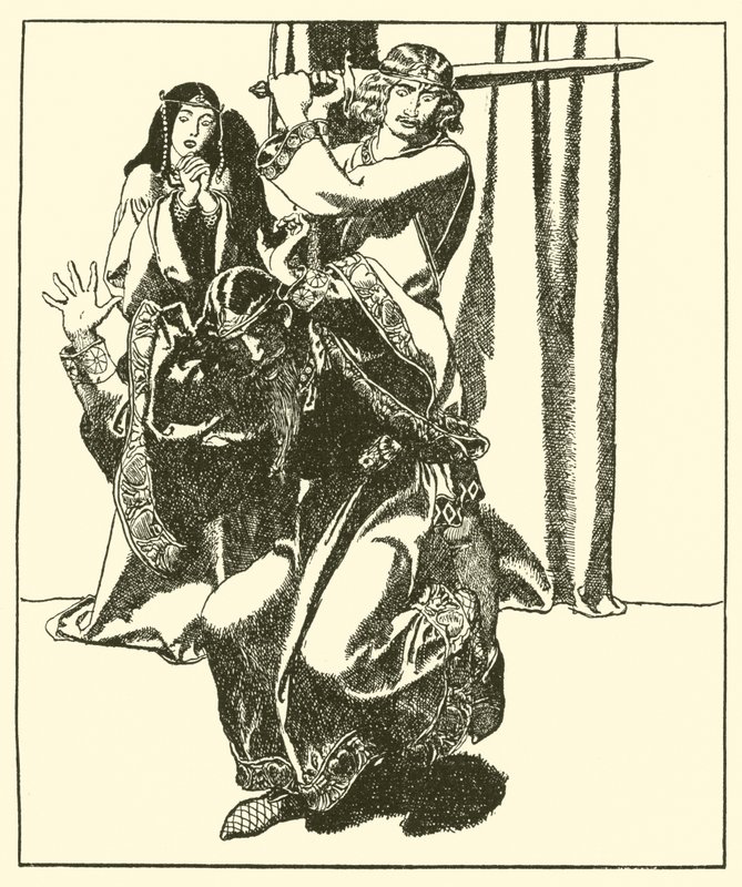 Sir Tristram angriper kong Mark av after Howard Pyle